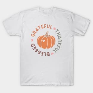 Grateful Thankful Blessed Pumpkin Hearts T-Shirt